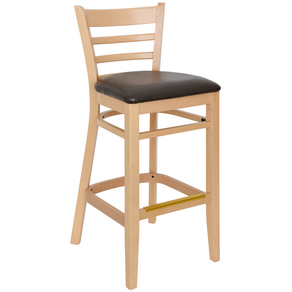 Discount ⭐ BFM Seating Berkeley Natural Beechwood Ladder Back Barstool With 2" Dark Brown Vinyl Seat ???? 3 Discount ⭐ BFM Seating Berkeley Natural Beechwood Ladder Back Barstool With 2" Dark Brown Vinyl Seat ????