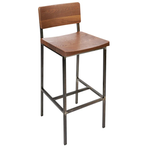 Best Pirce 🤩 BFM Seating JS33BASH-RU Memphis Distressed Rustic Clear 🧥 Coated Steel Bar Height Chair With Autumn Ash Wooden Back And Seat 🔔