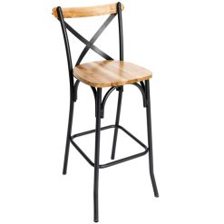 Budget ???? BFM Seating JS88BNTW-SB Henry Sand Black Steel Bar Height Chair With Natural Ash Wooden Back And Seat ????