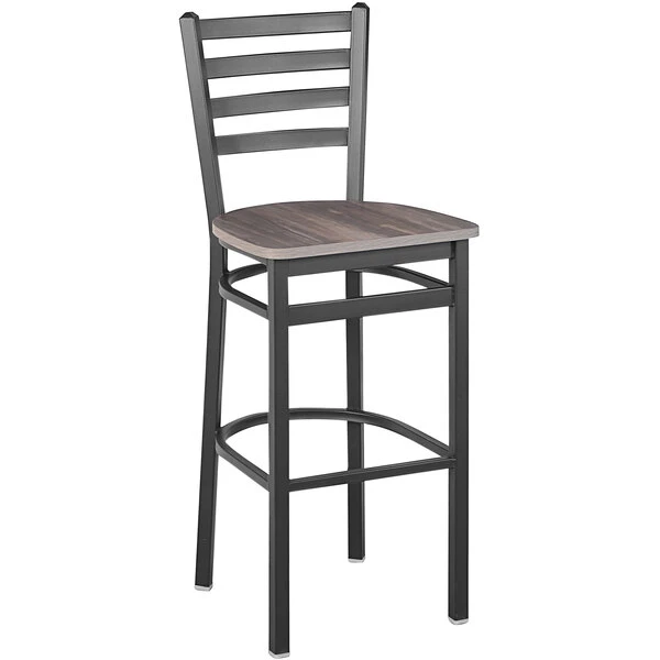 Best deal ๐ BFM Seating Lima Sand Black Steel Ladder Back Barstool With Relic Chestnut Seat โจ