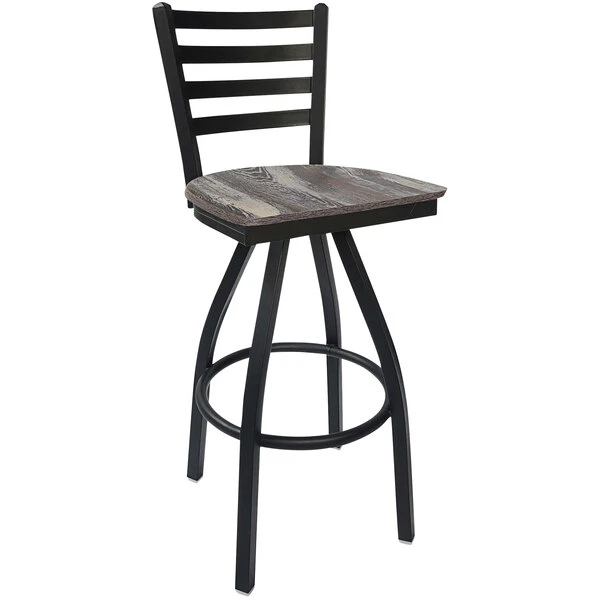 Promo โ BFM Seating Lima Sand Black Steel Swivel Barstool With Relic Farmhouse Seat ๐