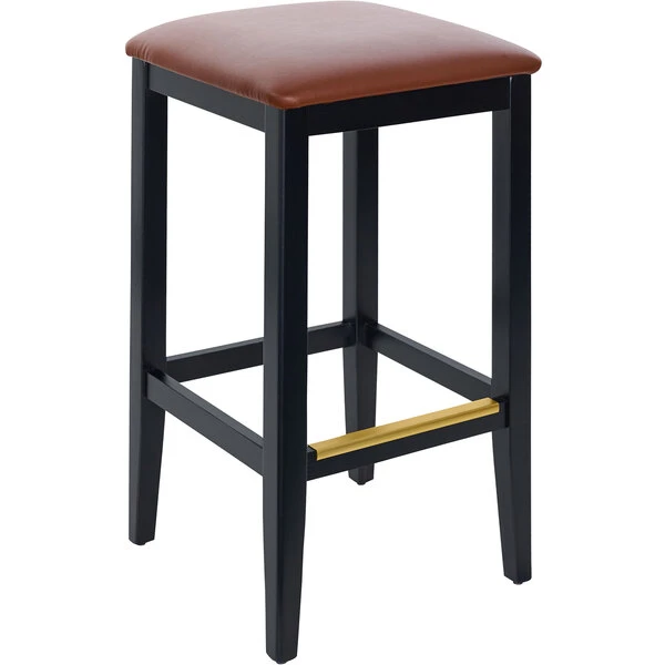 Top 10 🛒 BFM Seating Stockton Black Beechwood Square Backless Barstool With 2" Light Brown Vinyl Seat 🎁