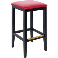 New ???? BFM Seating Stockton Black Beechwood Square Backless Barstool With 2" Red Vinyl Seat ????