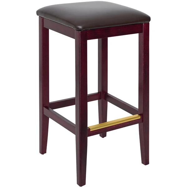 Hot Sale 😀 BFM Seating Stockton Dark Mahogany Beechwood Square Backless Barstool With 2" Dark Brown Vinyl Seat 👍