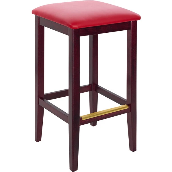 Top 10 💯 BFM Seating Stockton Dark Mahogany Beechwood Square Backless Barstool With 2" Red Vinyl Seat ⌛