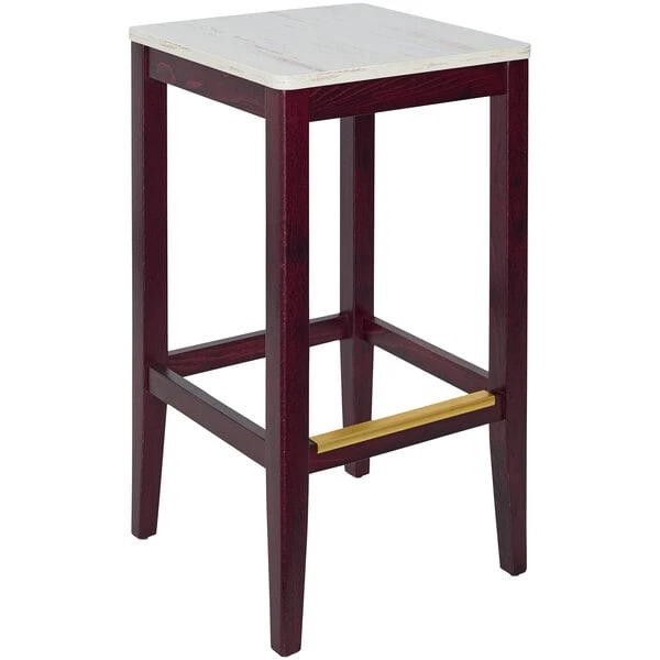 Promo ๐งจ BFM Seating Stockton Dark Mahogany Beechwood Square Backless Barstool With Relic Antique Wash Seat โญ