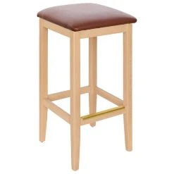 Buy 🤩 BFM Seating Stockton Natural Beechwood Square Backless Barstool With 2" Light Brown Vinyl Seat ❤️