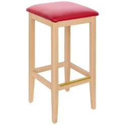 Cheap 🥰 BFM Seating Stockton Natural Beechwood Square Backless Barstool With 2" Red Vinyl Seat 🔔