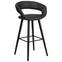 Best Pirce ???? Flash Furniture CH-152560-BK-VY-GG Brynn Series Cappuccino Wood Bar Height Stool With Black Vinyl Seat ????