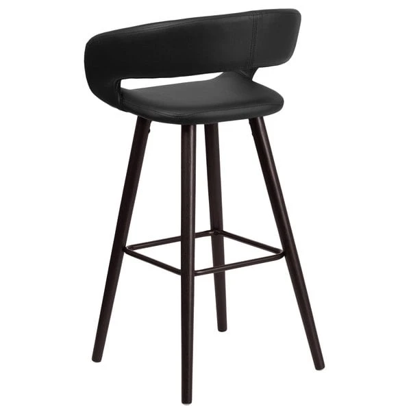 Best Pirce 😀 Flash Furniture CH-152560-BK-VY-GG Brynn Series Cappuccino Wood Bar Height Stool With Black Vinyl Seat 🎁 - Image 2