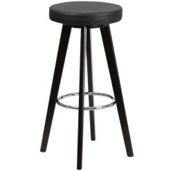 Budget ❤️ Flash Furniture CH-152601-BK-VY-GG Trenton Series Cappuccino Wood Bar Height Stool With Black Vinyl Seat ⌛