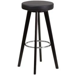 Budget ❤️ Flash Furniture CH-152601-BK-VY-GG Trenton Series Cappuccino Wood Bar Height Stool With Black Vinyl Seat ⌛
