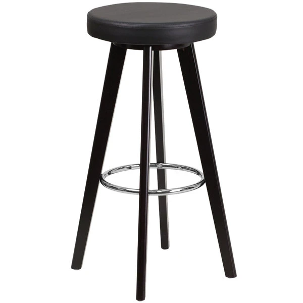 Budget ❤️ Flash Furniture CH-152601-BK-VY-GG Trenton Series Cappuccino Wood Bar Height Stool With Black Vinyl Seat ⌛