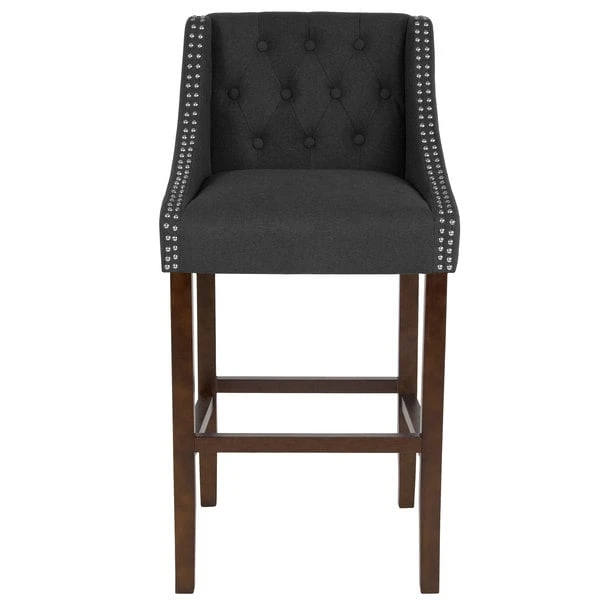 Flash Sale 🔥 Flash Furniture CH-182020-T-30-BK-F-GG Carmel Series Black Tufted Fabric Bar Stool With Walnut Frame And Nail Trim Accent 😍 - Image 3