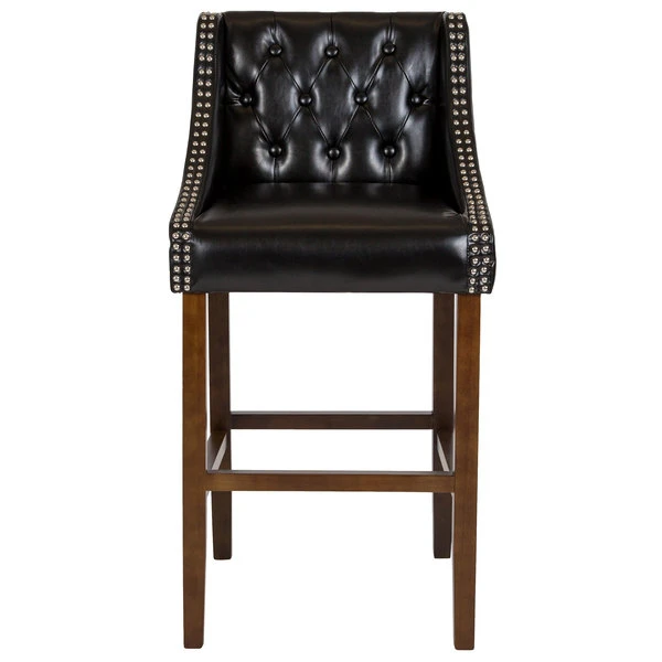 Cheap ✔️ Flash Furniture CH-182020-T-30-BK-GG Carmel Series Black Tufted Leather Bar Stool With Walnut Frame And Nail Trim Accents 👏 - Image 3