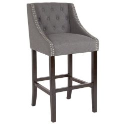 Hot Sale ✨ Flash Furniture CH-182020-T-30-DKGY-F-GG Carmel Series Dark Gray Tufted Fabric Bar Stool With Walnut Frame And Nail Trim Accent ????