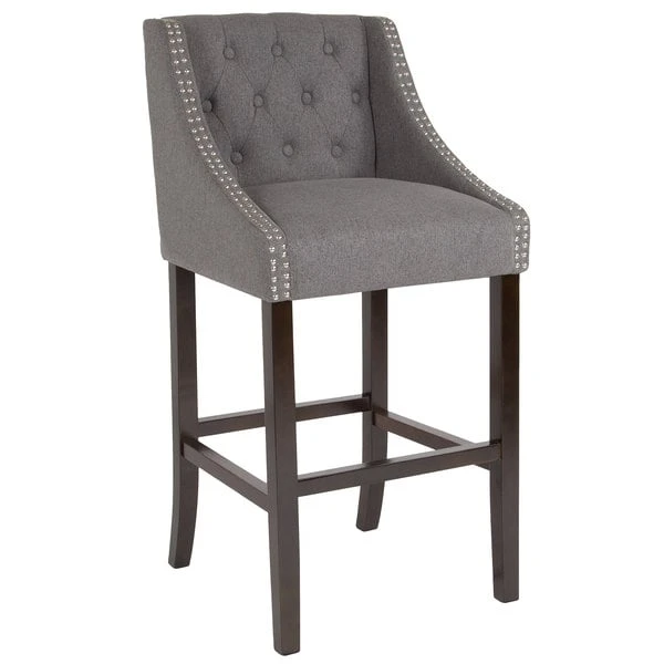 Hot Sale ✨ Flash Furniture CH-182020-T-30-DKGY-F-GG Carmel Series Dark Gray Tufted Fabric Bar Stool With Walnut Frame And Nail Trim Accent 🛒