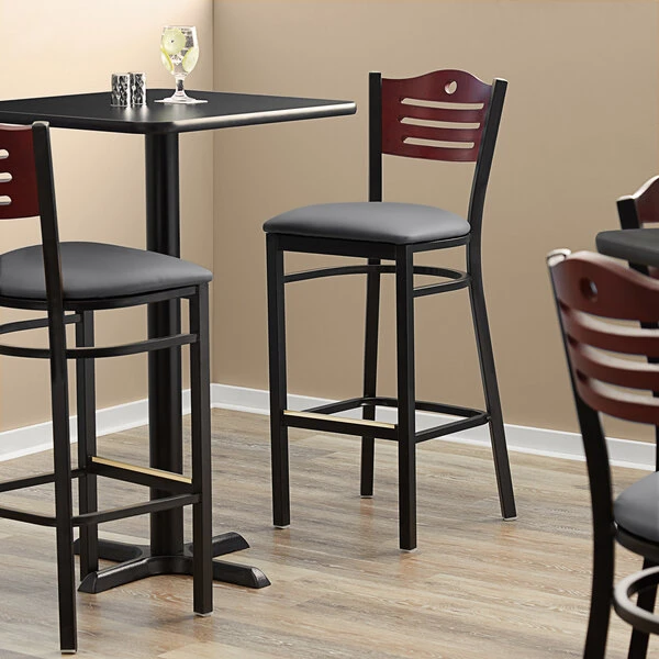 Best reviews of 🥰 Lancaster Table & Seating Mahogany Finish Bar Height Bistro Chair With 2" Dark Gray Padded Seat 🥰