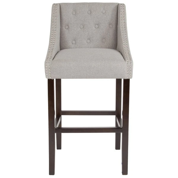 Hot Sale ❤️ Flash Furniture CH-182020-T-30-LTGY-F-GG Carmel Series Light Gray Tufted Fabric Bar Stool With Walnut Frame And Nail Trim Accent ⭐ - Image 3