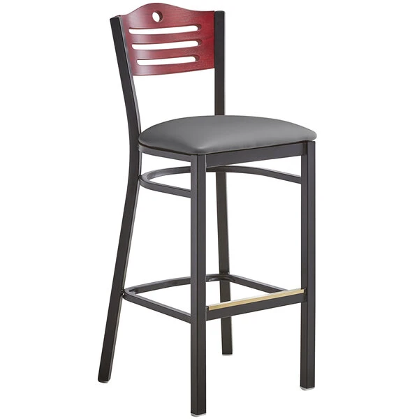 Best reviews of 🥰 Lancaster Table & Seating Mahogany Finish Bar Height Bistro Chair With 2" Dark Gray Padded Seat 🥰 - Image 2