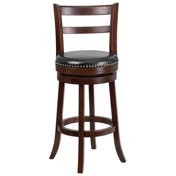 Cheap โญ Flash Furniture TA-16029-CA-GG Cappuccino Wood Bar Height Ladder Back Stool With Black Leather Swivel Seat ๐งจ - Image 3