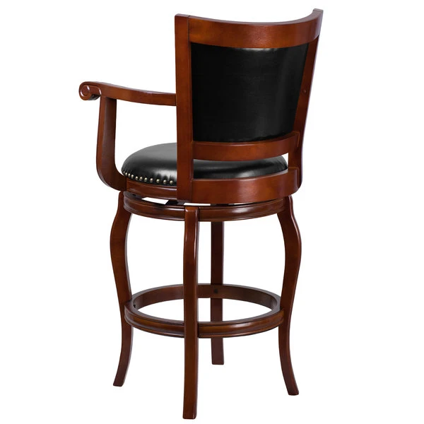 Buy ๐ Flash Furniture TA-21259-CHY-GG Cherry Wood Bar Height Panel Back Stool With Arms And Black Leather Swivel Seat โญ - Image 2