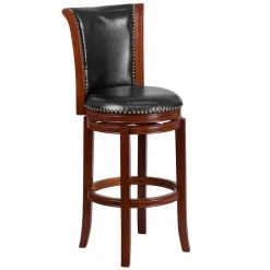 Wholesale 🌟 Flash Furniture TA-220130-DC-GG Dark Chestnut Wood Bar Height Panel Back Stool And Black Leather Swivel Seat 💯