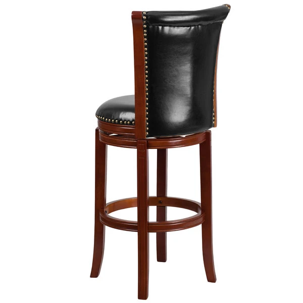 Wholesale 🌟 Flash Furniture TA-220130-DC-GG Dark Chestnut Wood Bar Height Panel Back Stool And Black Leather Swivel Seat 💯 - Image 2