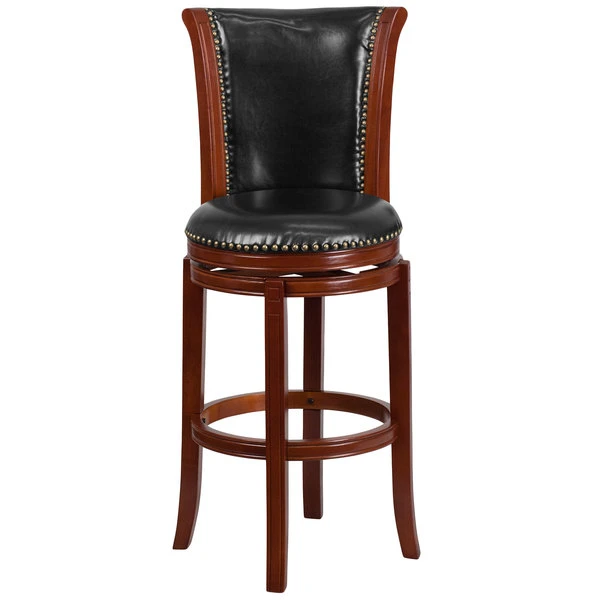 Wholesale 🌟 Flash Furniture TA-220130-DC-GG Dark Chestnut Wood Bar Height Panel Back Stool And Black Leather Swivel Seat 💯 - Image 3