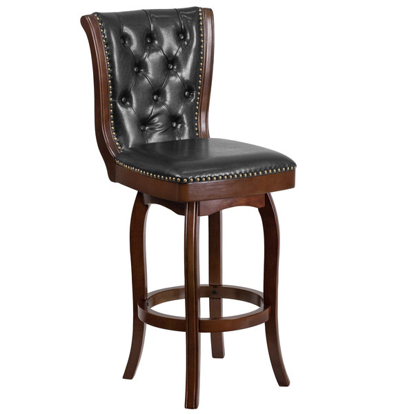 New ???? Flash Furniture TA-240130-CA-GG Cappuccino Wood Bar Height Button Tufted Back Stool With Black Leather Swivel Seat ???? 3 New ???? Flash Furniture TA-240130-CA-GG Cappuccino Wood Bar Height Button Tufted Back Stool With Black Leather Swivel Seat ????