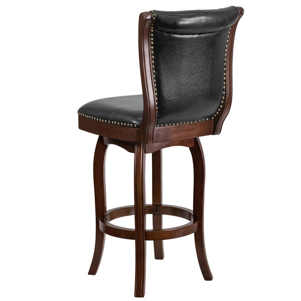 New ???? Flash Furniture TA-240130-CA-GG Cappuccino Wood Bar Height Button Tufted Back Stool With Black Leather Swivel Seat ???? 4 New ???? Flash Furniture TA-240130-CA-GG Cappuccino Wood Bar Height Button Tufted Back Stool With Black Leather Swivel Seat ???? - Image 2