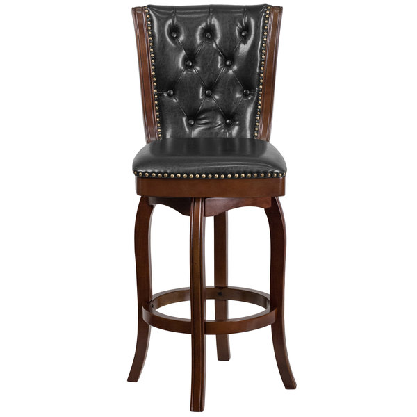 New ???? Flash Furniture TA-240130-CA-GG Cappuccino Wood Bar Height Button Tufted Back Stool With Black Leather Swivel Seat ???? 5 New ???? Flash Furniture TA-240130-CA-GG Cappuccino Wood Bar Height Button Tufted Back Stool With Black Leather Swivel Seat ???? - Image 3