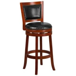 Cheapest 🎉 Flash Furniture TA-355530-LC-GG Light Cherry Wood Bar Height Panel Back Stool With Black Leather Swivel Seat ⌛