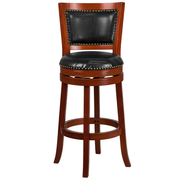 Cheapest ๐ Flash Furniture TA-355530-LC-GG Light Cherry Wood Bar Height Panel Back Stool With Black Leather Swivel Seat โ - Image 3