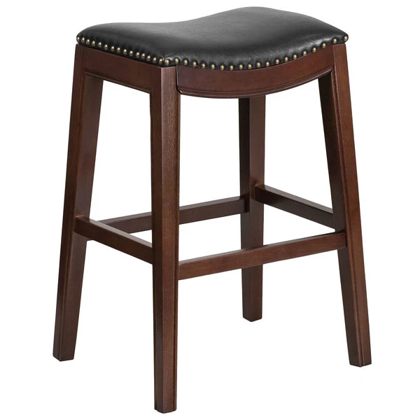 Best Pirce 💯 Flash Furniture TA-411030-CA-GG Cappuccino Wood Bar Height Stool With Black Leather Saddle Seat 💯