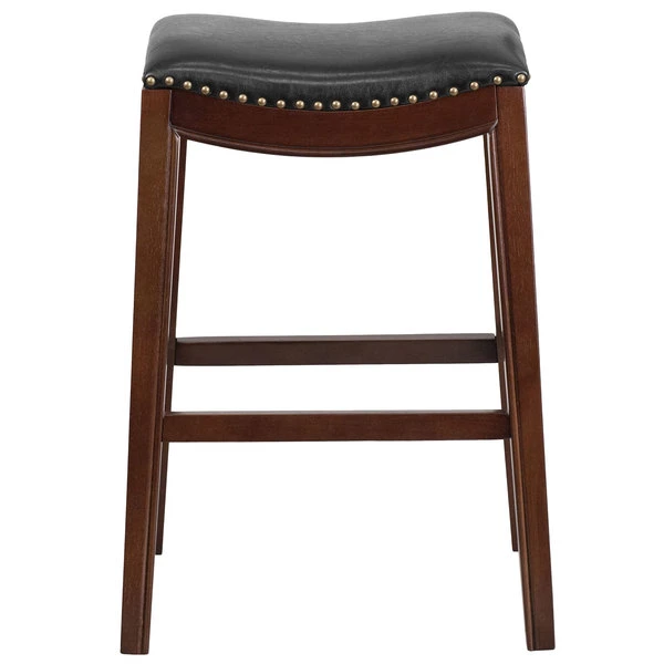 Best Pirce 💯 Flash Furniture TA-411030-CA-GG Cappuccino Wood Bar Height Stool With Black Leather Saddle Seat 💯 - Image 2