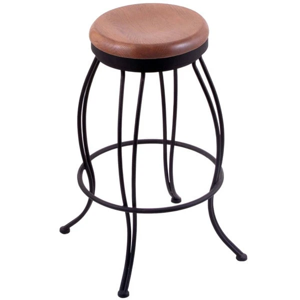 Cheapest 🤩 Holland Bar Stool 300030BWMedOak Georgian Black Wrinkle Steel Bar Height Swivel Stool With Medium Oak Wood Seat 🔥
