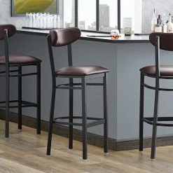 Best deal 🌟 LT&S Boomerang Series Lancaster Table & Seating Boomerang Bar Height Black 🧥 Coat Chair With Dark Brown Vinyl Seat And Back ⌛