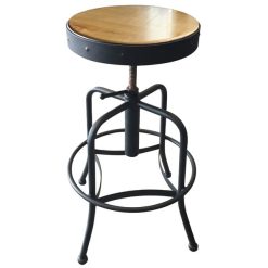 Brand new ✔️ Holland Bar Stool 910BWNAT Black Wrinkle Steel Height Adjustable Stool With Natural Finish Seat ????