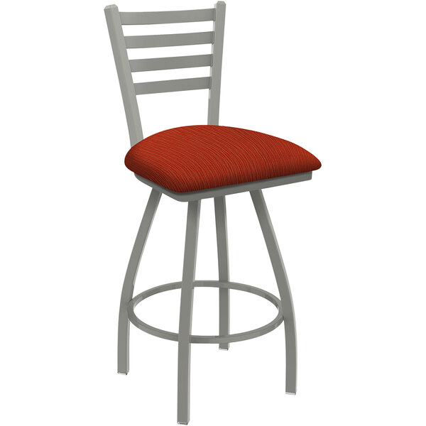 New ???? Holland Bar Stool XL 410 Jackie 30" Ladderback Swivel Bar Stool With Anodized Nickel Finish And Graph Poppy Seat ???? 3 New ???? Holland Bar Stool XL 410 Jackie 30" Ladderback Swivel Bar Stool With Anodized Nickel Finish And Graph Poppy Seat ????