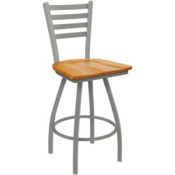 Brand new ???? Holland Bar Stool XL 410 Jackie 30" Ladderback Swivel Bar Stool With Anodized Nickel Finish And Medium Oak Seat ????