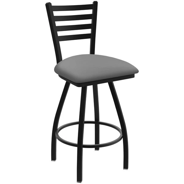 Best Sale 😀 Holland Bar Stool XL 410 Jackie 30" Ladderback Swivel Bar Stool With Black Wrinkle Finish And Canter Folkstone Grey Seat ✨