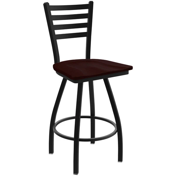 Best reviews of 🔥 Holland Bar Stool XL 410 Jackie 30" Ladderback Swivel Bar Stool With Black Wrinkle Finish And Dark Cherry Oak Seat ⭐