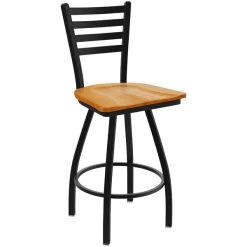 Budget ๐ Holland Bar Stool XL 410 Jackie 30" Ladderback Swivel Bar Stool With Black Wrinkle Finish And Medium Oak Seat ๐