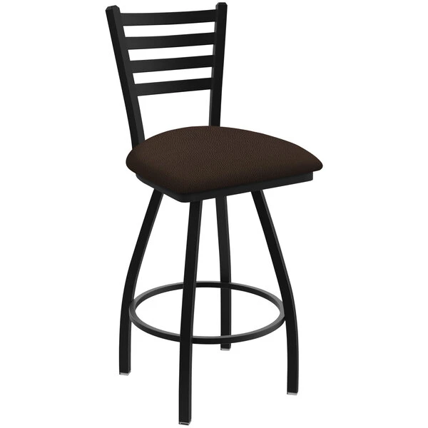 New ๐ฏ Holland Bar Stool XL 410 Jackie 30" Ladderback Swivel Bar Stool With Black Wrinkle Finish And Rein Coffee Seat ๐