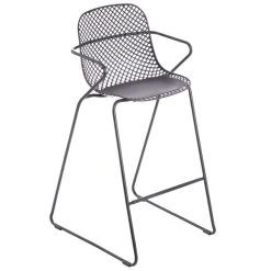 Outlet 😍 Grosfillex US139713 Ramatuelle '73 Gris Pavement Stackable Indoor / Outdoor Barstool - 2/Pack 🧨