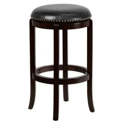 Buy 👍 Flash Furniture TA-68929-CA-GG Cappuccino Wood Bar Height Stool With Black Leather Swivel Seat 🔔