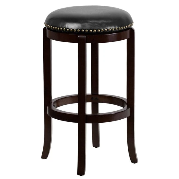 Buy 👍 Flash Furniture TA-68929-CA-GG Cappuccino Wood Bar Height Stool With Black Leather Swivel Seat 🔔