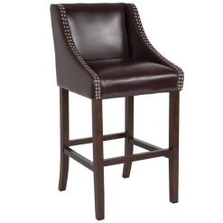 Budget ???? Flash Furniture CH-182020-30-BN-GG Carmel Series Brown Leather Bar Stool With Walnut Frame And Nail Trim Accent ????
