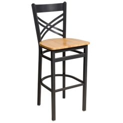 Promo ✔️ BFM Seating 2130BNTW-SB Akrin Sand Black Steel Bar Height Chair With Cross Steel Back And Natural Ash Wooden Seat ????
